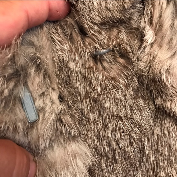 Womens Fur Coat Jacket Size 46 Medium Grey Rabbit Pockets Hook Closure Flaw - Picture 14 of 16